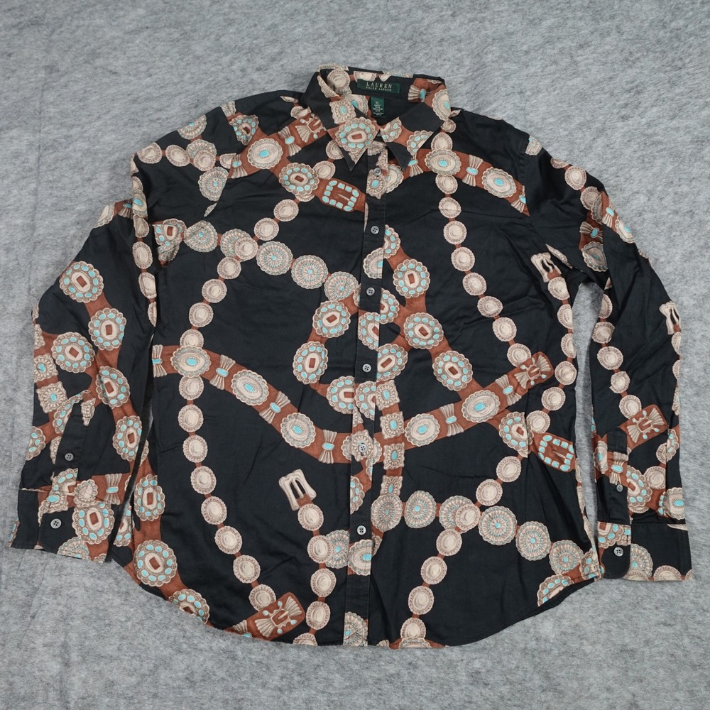 Ralph Lauren Top Womens Extra Large Black Button Front Southwestern Concho Belt